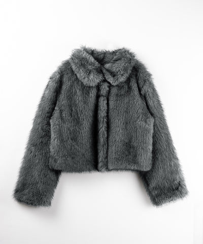 スタンドカラーミックスファーショートコート ／ stand-collar mix fur short coat