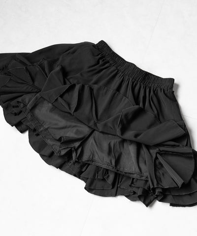 【 ２color ／インパン裏地付き 】ハイウエストドレープフレアミニスカート ／ high waist draped flare mini skirt