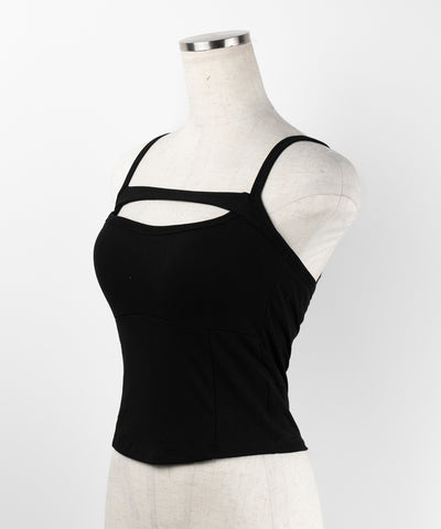 【 ３color ／ カップ付き 】胸開きカットアウトデザインスリムキャミソール ／ chest open cutout design slim camisole