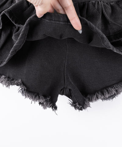 【 ２color 】ベルテッドフリルヴィンテージデニムミニスカパン ／ Belted frill vintage denim mini skirt pants