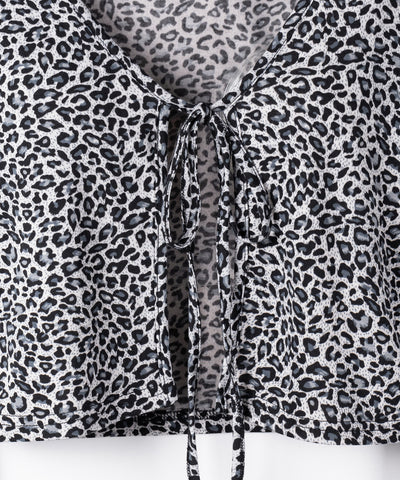 レオパードフロントリボンショートカーディガン ／ Leopard front ribbon short cardigan