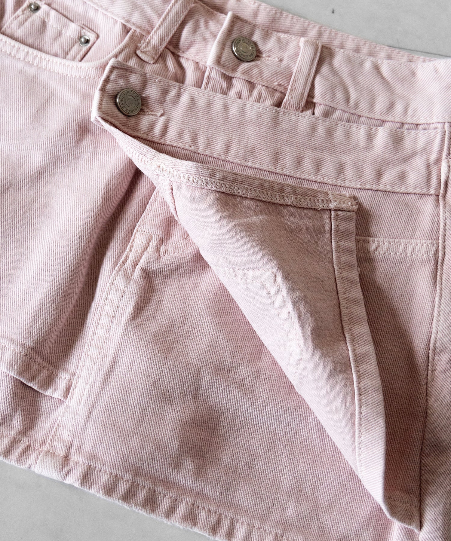 【 インパン裏地付き 】ヴィンテージピンクレイヤードデニムミニスカート ／ vintage pink denim mini skirt