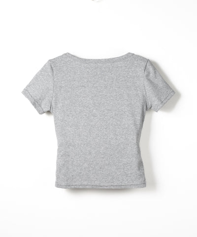 ラインストーンスクエアネックタイトＴシャツ ／Rhinestone square neck tight T-shirt