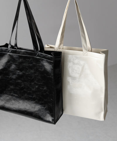 【 ２color ／ 大容量 】フェイクレザービッグスクエアトートバッグ ／ fake leather big square tote bag