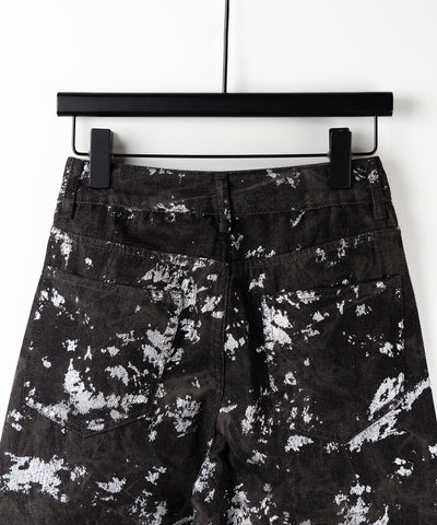 【 ３SIZE 】箔プリントブリーチヴィンテージワイドデニム ／ Foil print bleached vintage wide denim