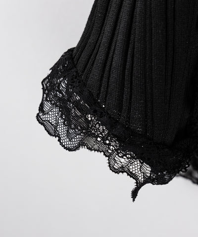 【 ２color 】レースフリルドッキングリブニットキャミタンク ／ lace frill docking lib knit cami tank