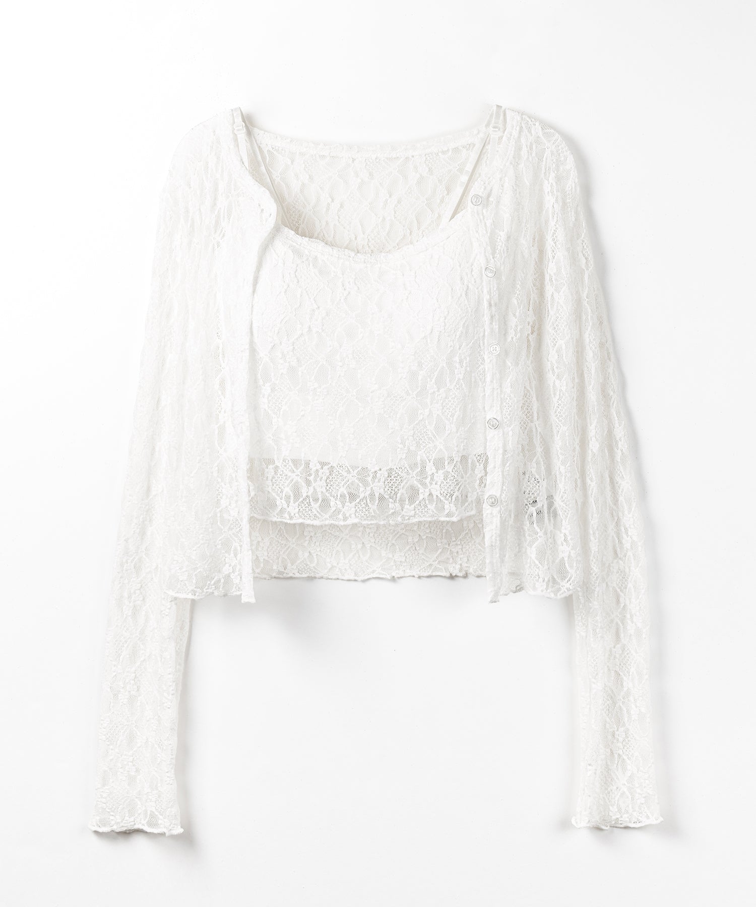 ストレッチレースメローキャミソール ＋ カーディガンセット ／stretch lace mellow camisole + cardigan set