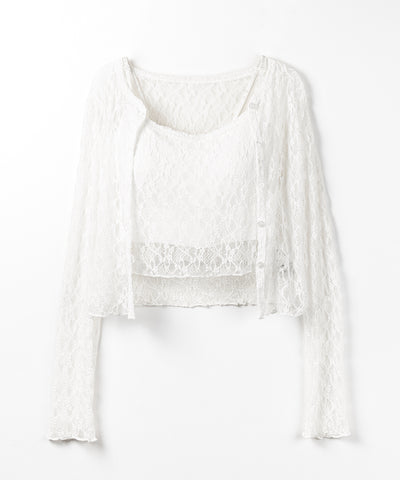 ストレッチレースメローキャミソール ＋ カーディガンセット ／stretch lace mellow camisole + cardigan set