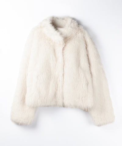 【 ５color 】スタンドカラーフェイクファークロップドコート ／ stand collar fake fur cropped coat