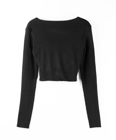スクエアネックショートリブニットトップス ／ square neck short rib knit tops
