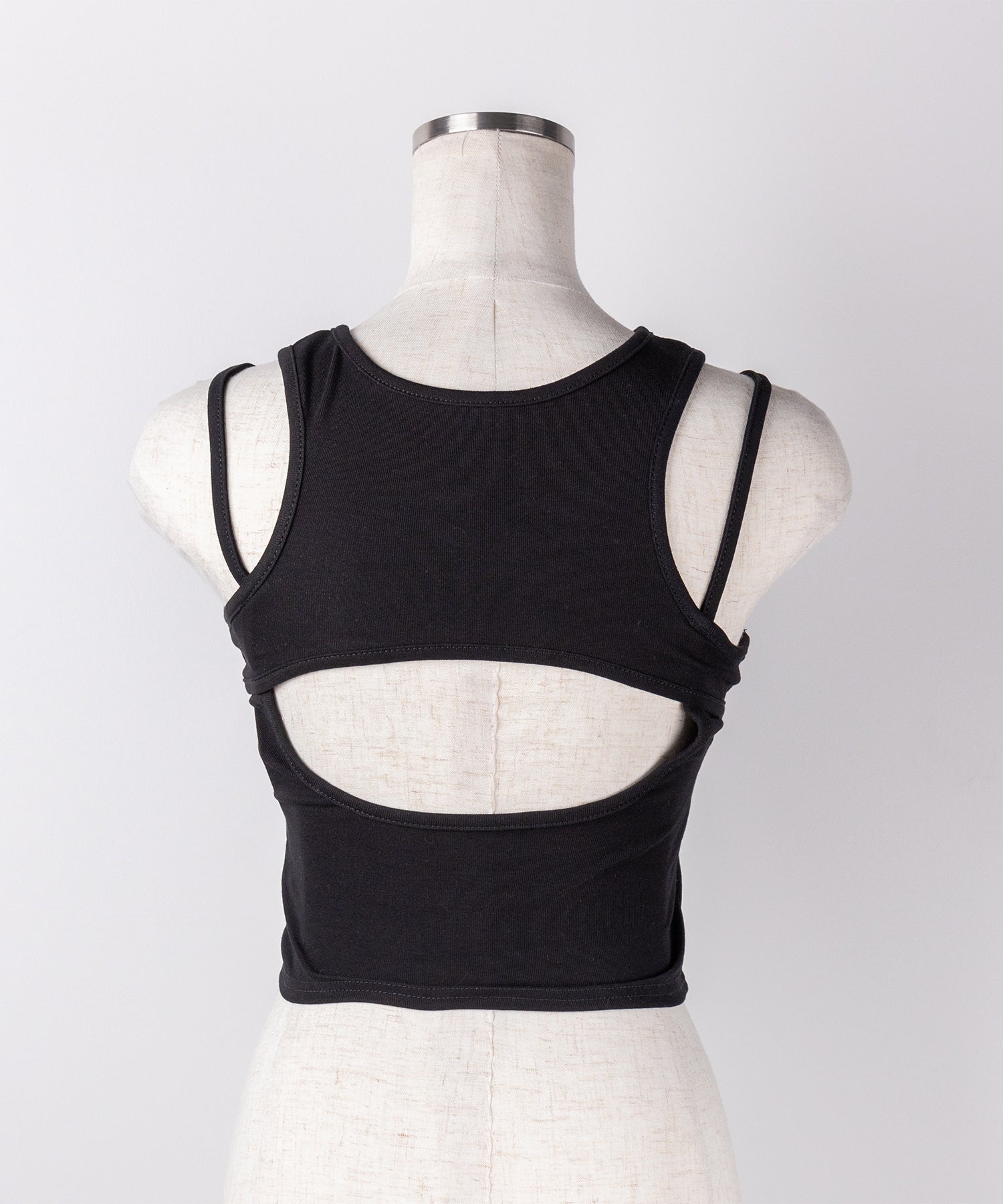 【 ２color 】レースアップリボンカットアウトリブショートタンク ／ laceup ribbon cutout rib short tank