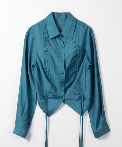 【 ３color 】ダブルリボンシャーリングショートシアーシャツ ／ double shirring ribbon short sheer shirts