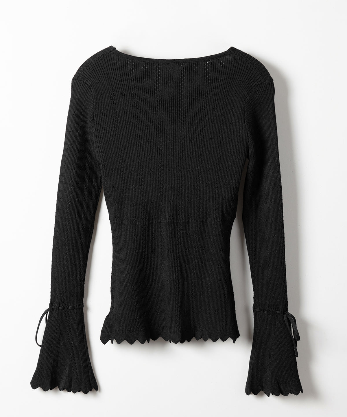 フレアリボンスリーブ透かし編みニットカーディガン ／ flare ribbon sleeve openwork knit cardigan