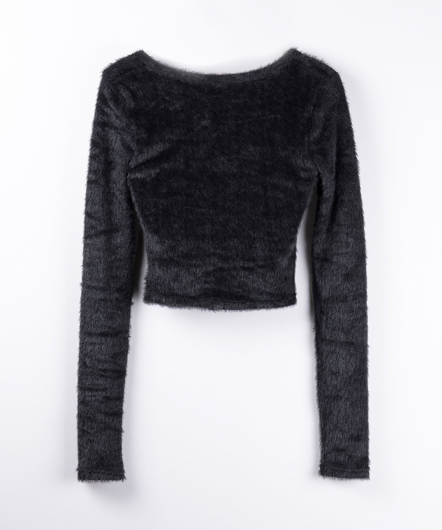 クロスストラップスクエアショートシャギーカーディガン ／ cross strap square short shaggy cardigan