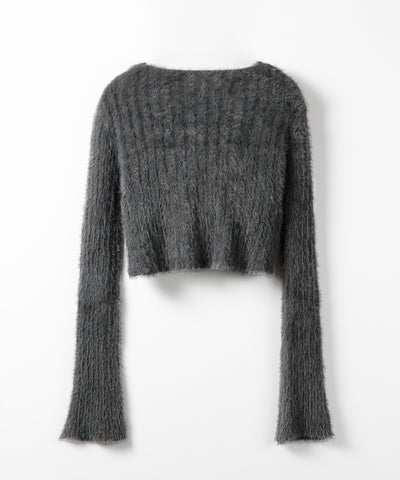【 ３color 】カットアウトスリットスリーブショートシャギーニット ／ cutout slit sleeve short shaggy knit
