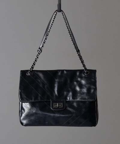 【 ３color 】２WAY チェーンフェイクレザーフラップショルダーバッグ ／ 2WAY chain fake leather flap shoulder bag