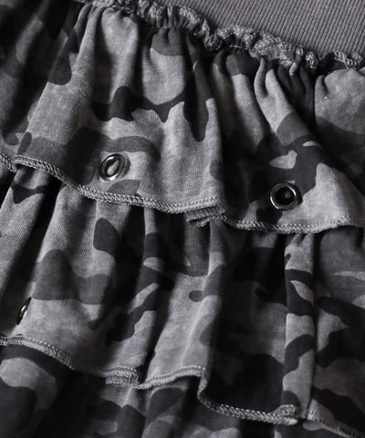【 インパン裏地付 】ヴィンテージカモフラ迷彩フリルミニスカート ／ vintage camouflage frill mini skirt