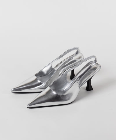 【 ２color 】ポインテッドトゥチャンキーヒールメタリックミュール ／ pointed toe chunky heel metallic mules