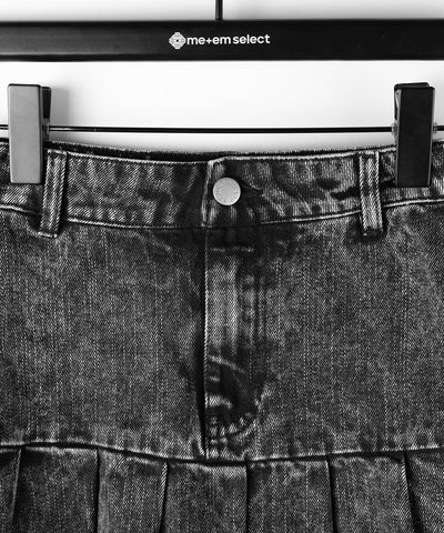 【 セットアップ着用可能 】ヴィンテージケミカルブリーチプリーツデニムミニスカート ／ vintage bleached pleated denim mini skirt