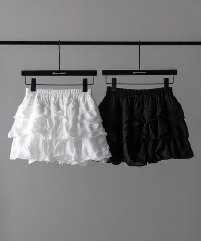 【 インパン裏地付 】３段クリンクルシアーフリルボリュームミニスカート ／ crinkle sheer frill volume mini skirt