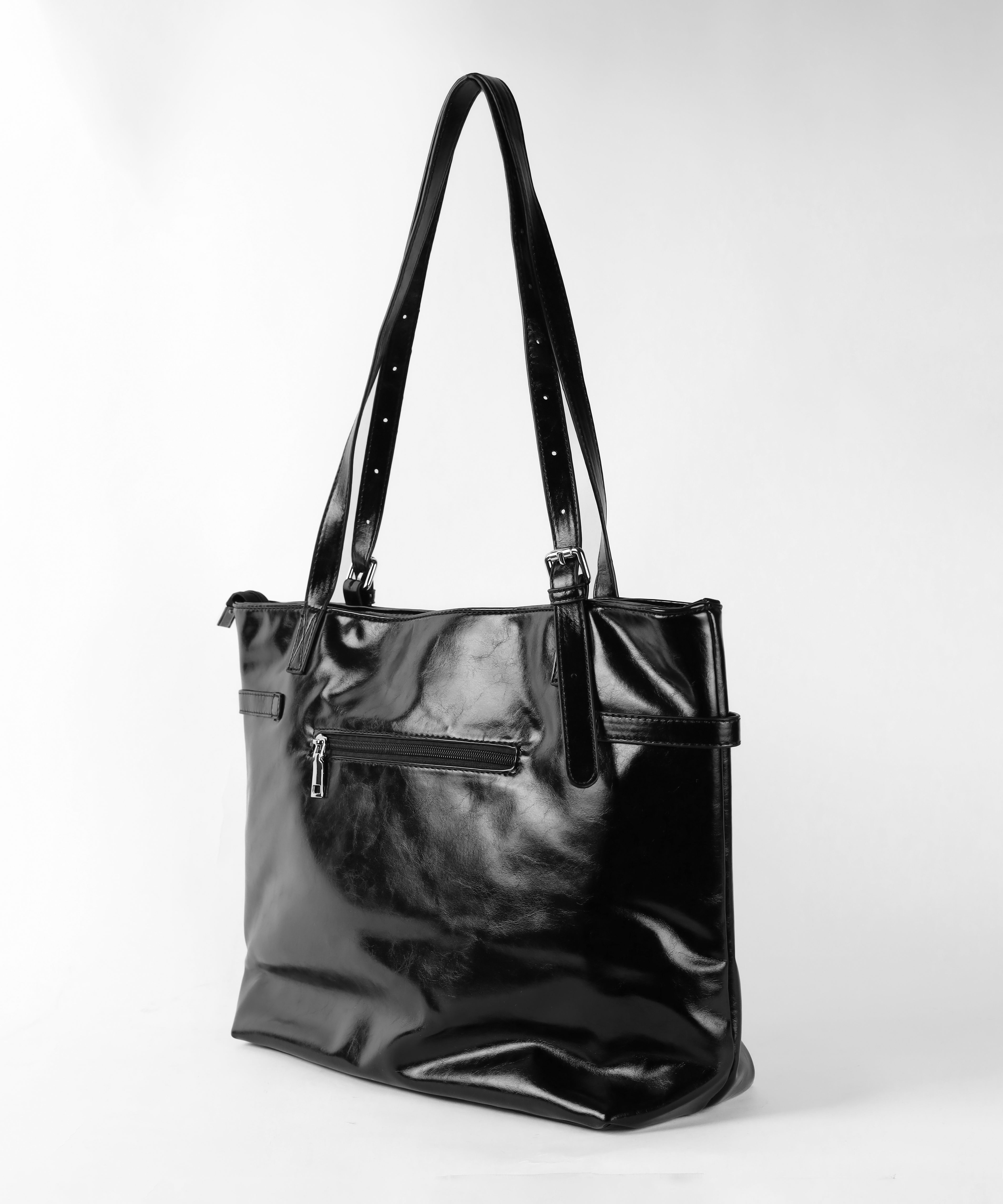 【 A4収納可 】デザインベルトフェイクレザースクエアトートバッグ ／ design belt fake leather square tote bag