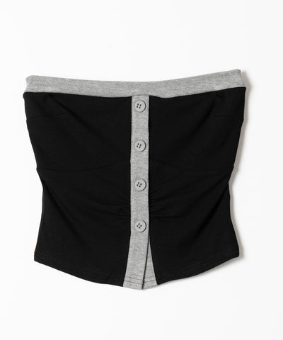 【 ２点セット 】バイカラーボタンベアトップス＆ショートカーディガン SET ／ bicolor button bare top & short cardigan SET