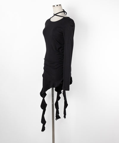 【 ３color 】クロスチョーカーアシンメトリーラッフルフリルトップス ／ cross choker asymmetry ruffle frill tops