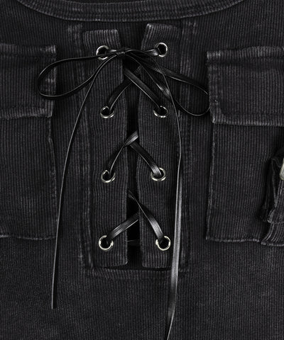 ヴィンテージレースアップアウトポケットスクエアリブロンT ／ vintage laceup outpocket square lib long slleve T-shirts