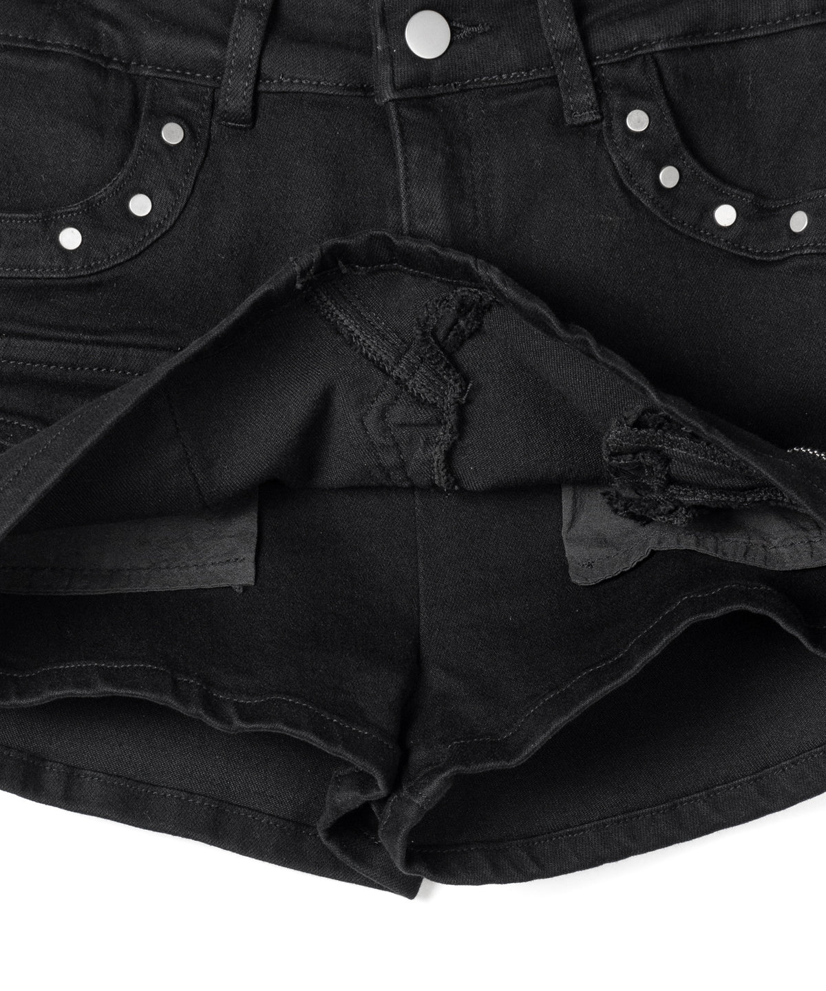 スタッズジップデザインストレッチデニムミニスカパン／ studs zip design stretch denim mini skirt pants