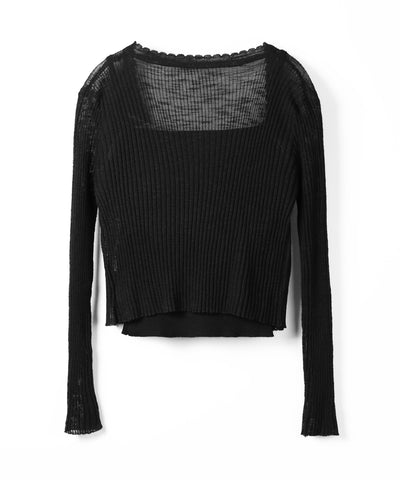 【 ２点セット 】レースリボンニットキャミソール ＋ シアーリブニットカーディガン ／ lace ribbon knit camisole ＋ sheer lib knit cardigan