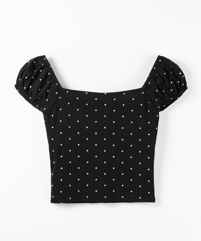 ドットレースリボンギャザーオフショルトップス ／ dot lace ribbon gathered off shoulder tops