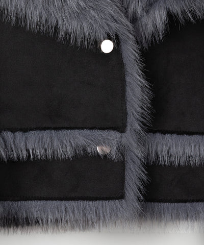 【 ２size ／ ２color 】 配色フェイクファースウェードムートンコート ／ bicolor fake fur suede mouton coat