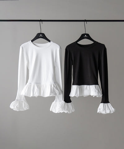 【 ２color 】裾バルーンフリルカットソートップス ／ hem balloon frill cutsew tops