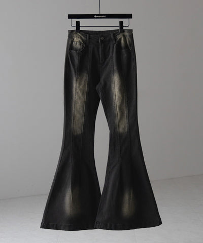 【４size 】ヴィンテージライクストレッチブラックフレアデニム ／ vintage like stretch black flare denim