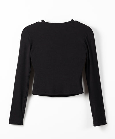 レースキャミスクエアネック長袖リブＴシャツ ／ Lace camisole square neck long-sleeve ribbed T-shirt