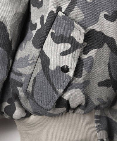 カモフラフェイクファーフーディ中綿ジャケット ／ camouflage fake fur hoodie down jacket