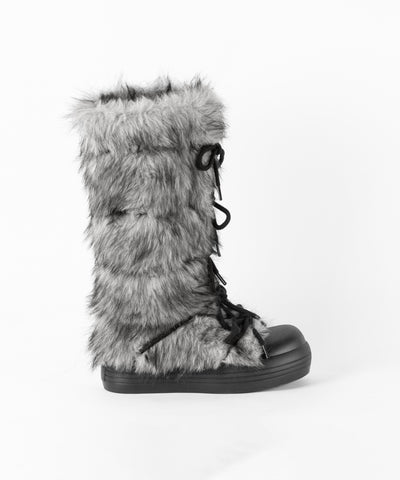 ボリュームフェイクファーレースアップロングブーツ ／ volume fake fur laceup long boots