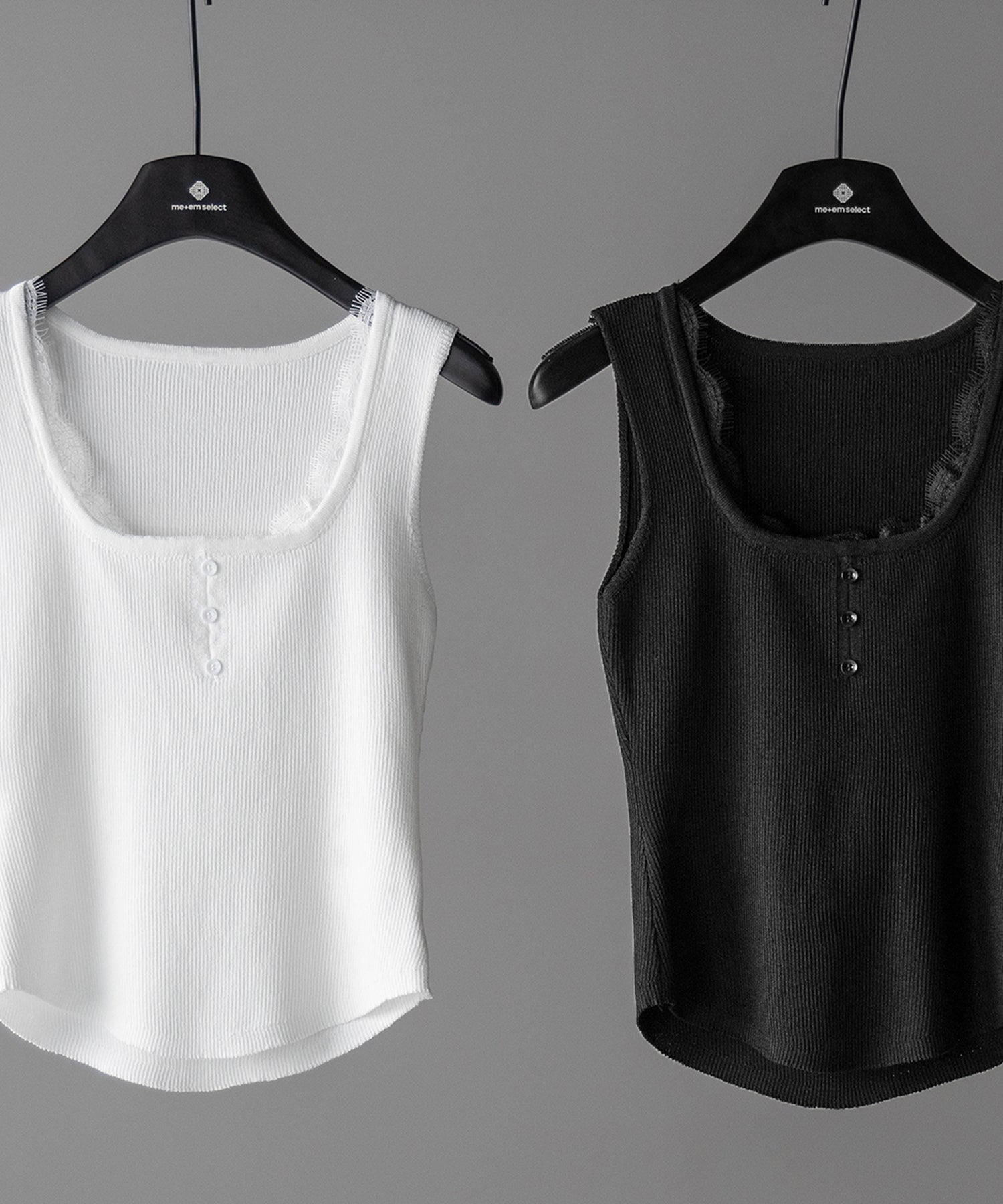 【 ２color 】スクエアネックレースニットタンクトップ ／square neck lace knit tank top