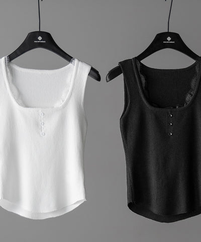 【 ２color 】スクエアネックレースニットタンクトップ ／square neck lace knit tank top