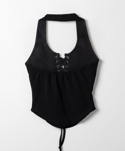 【 クロスにできる２WAY 】レースアップホルターネックタンク ／ laceup halter neck tank