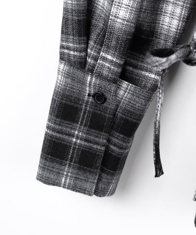 レースアップリボンスリムラインチェックネルシャツ ／ lace up ribbon slim line check flannel shirt