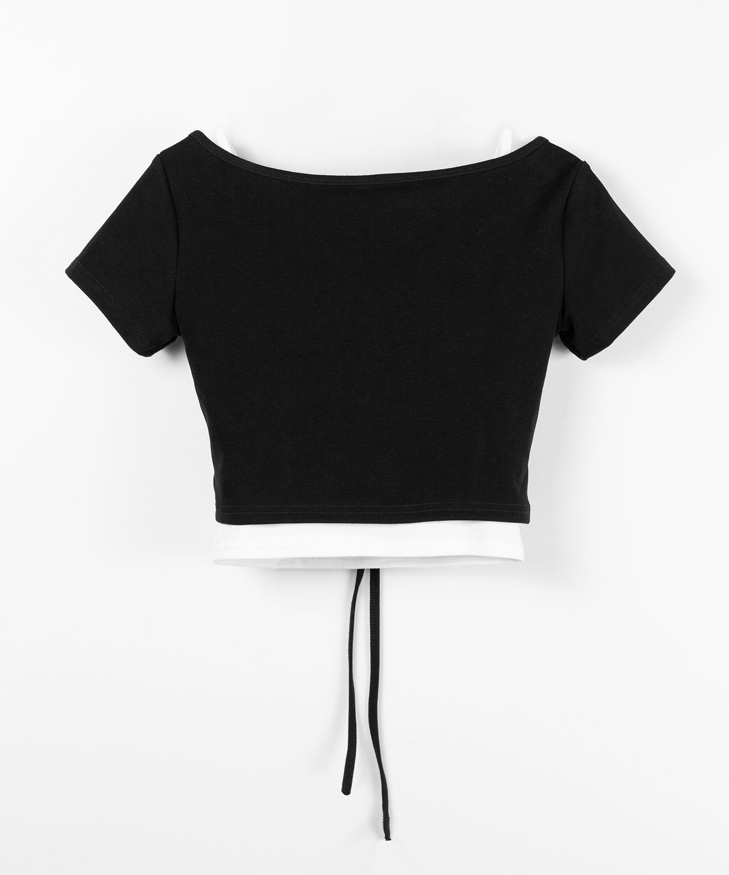 半袖レースアップリボンショートトップス ＋ レースキャミ SET ／ lace up ribbon short sleeve tops + lace cami SET