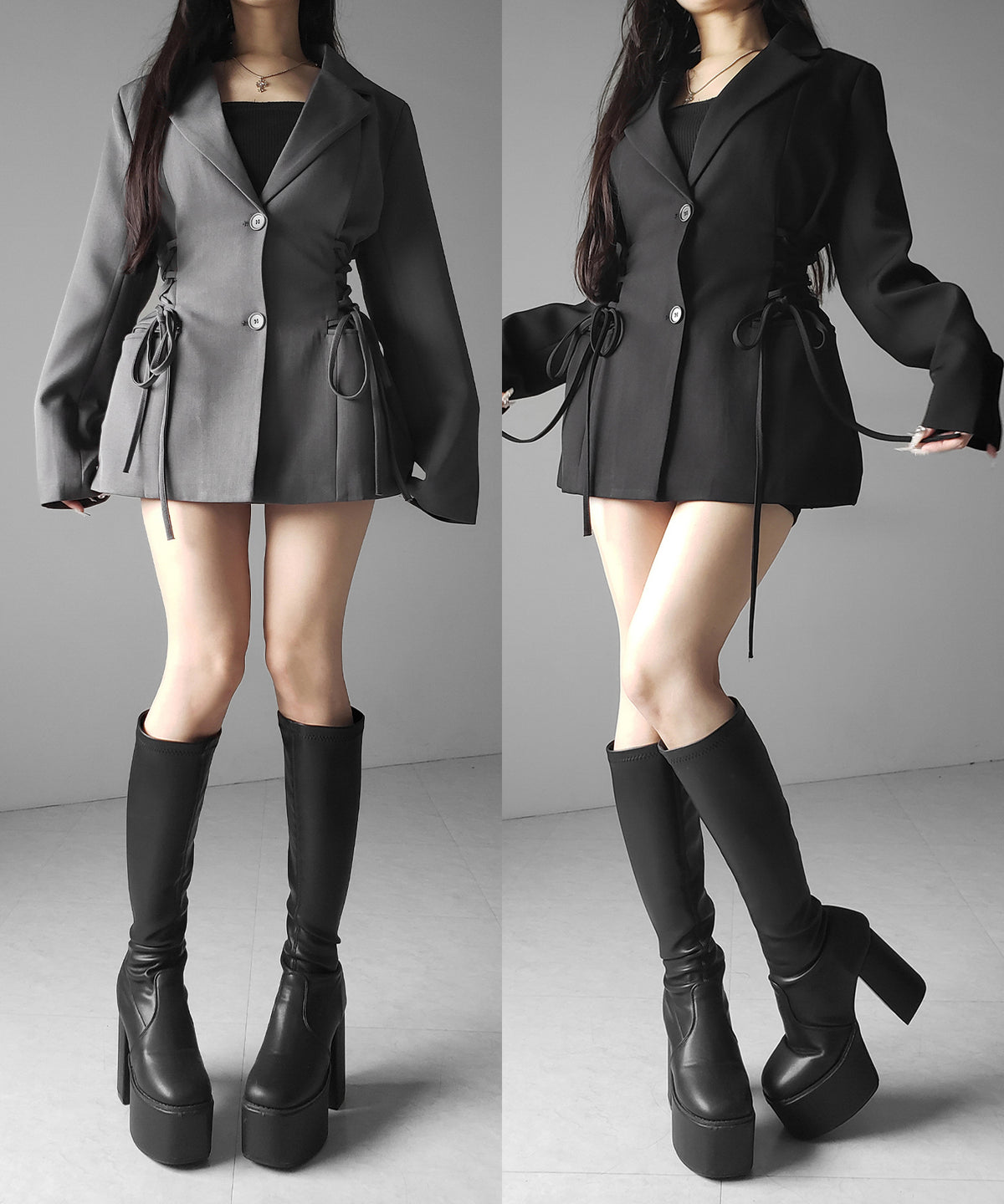 レースアップリボンスリムテーラードジャケット ／ lace-up ribbon slim tailored jacket