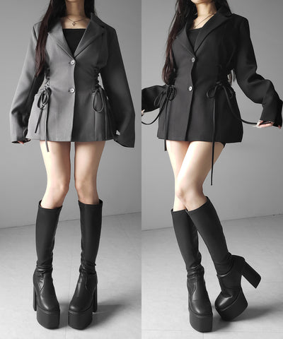 レースアップリボンスリムテーラードジャケット ／ lace-up ribbon slim tailored jacket