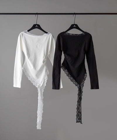 【 ２color 】ワンショルダーレースドッキングアシンメトリートップス ／ one shoulder lace docking asymmetry tops