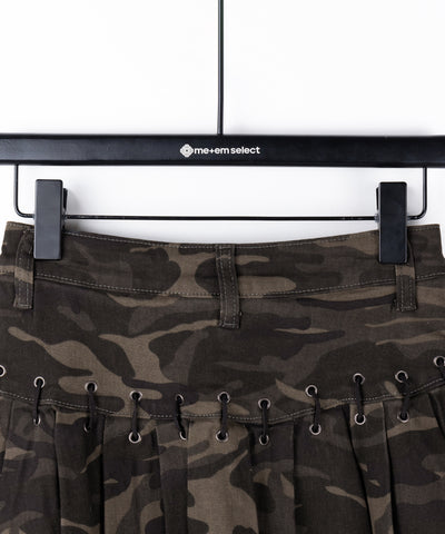【 インパン裏地付 】カモフラベルテッドマイクロプリーツミニスカパン ／ camouflage belted micro pleats skirt pants