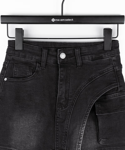 カーゴポケットレイヤードデニムミニスカパン ／ cargo pocket layered denim mini skirt pants