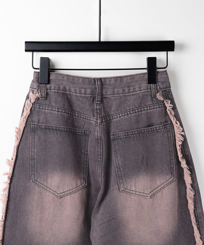 【 ３SIZE 】ヴィンテージピンクウォッシュダメージワイドデニム ／ vintage pink wash damage wide denim