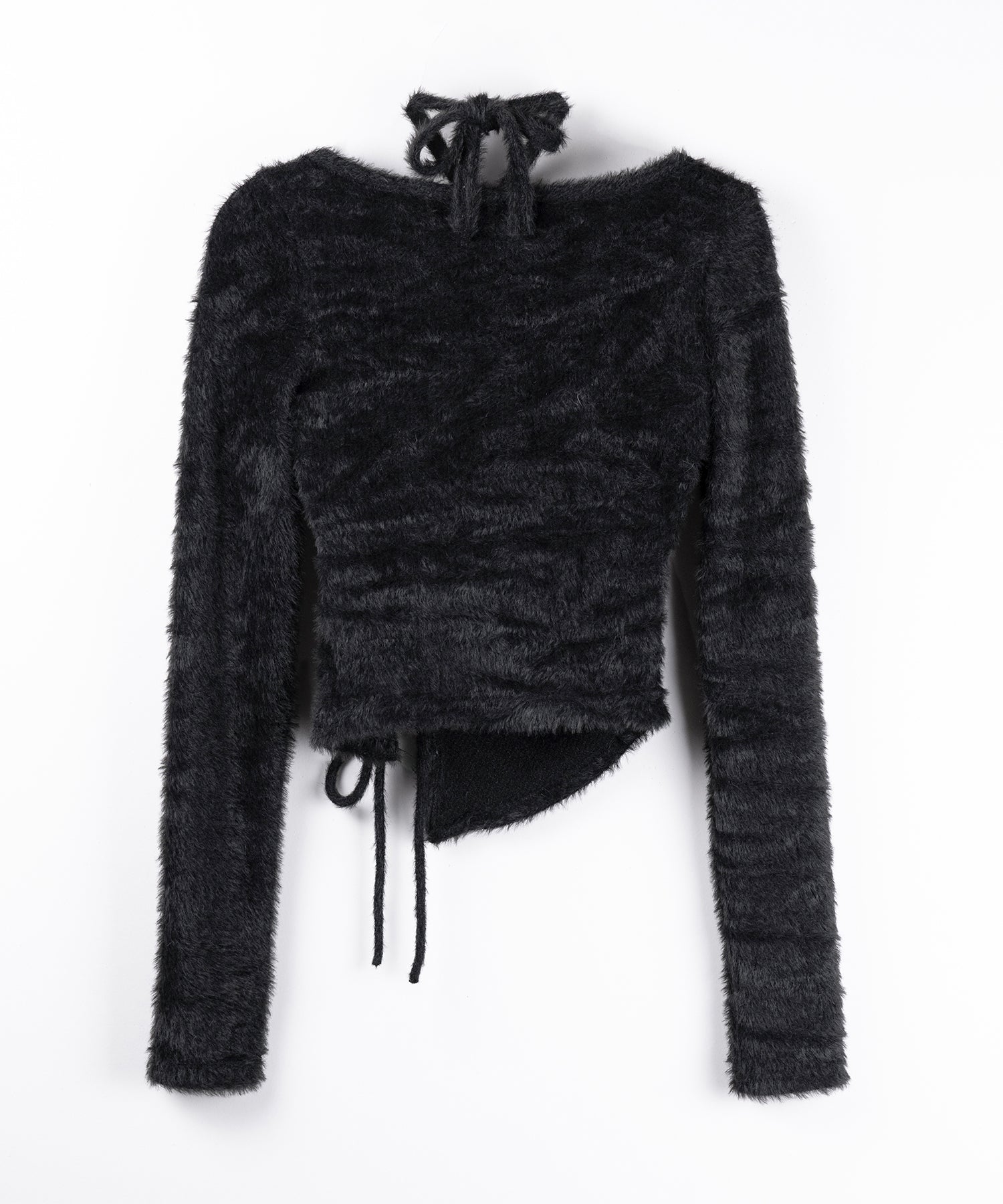 【 ３color 】クロスネックシャーリングリボンシャギートップス ／ cross neck shirring ribbon shaggy tops