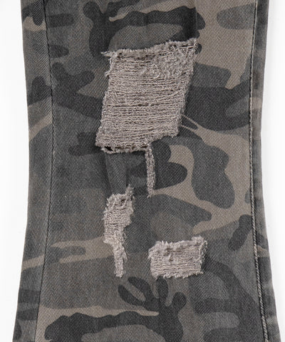 ヴィンテージカモフラ迷彩ダメージフレアデニムパンツ ／ vintage camouflage damage flared denim pants